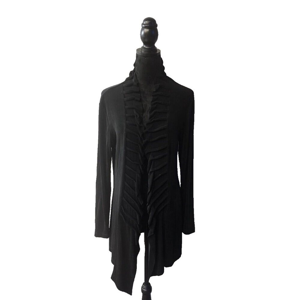 CHICO'S TRAVELERS Black Open Front Closureless Jacket Cardigan Pleating‎ Size 1